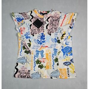 Marc New York Womens Colorful Flutter Sleeve Button Front Top Size Medium NWT
